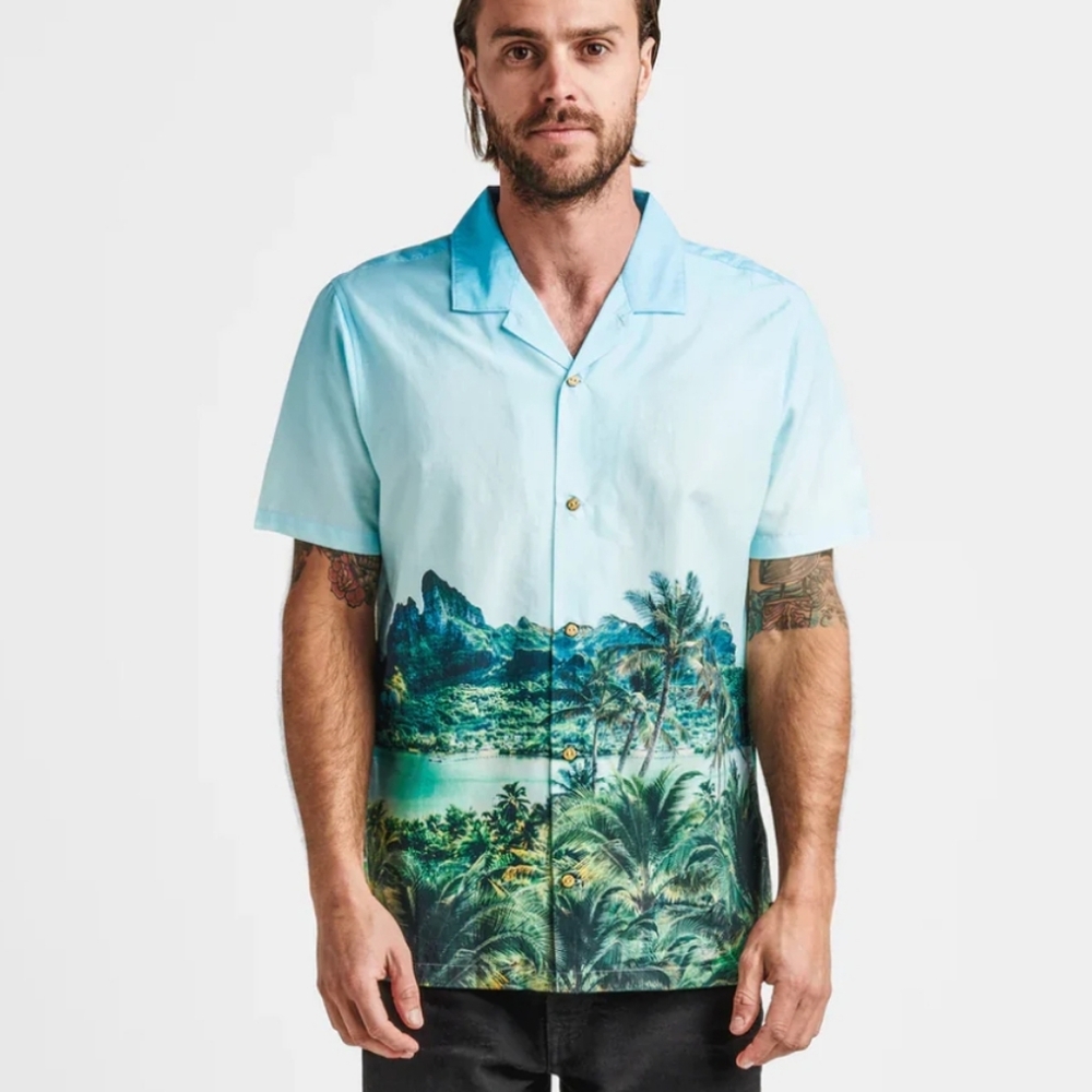 Roark Men's Teal and Green Tropical Print Button-Down Shirt - Picture 2 of 16